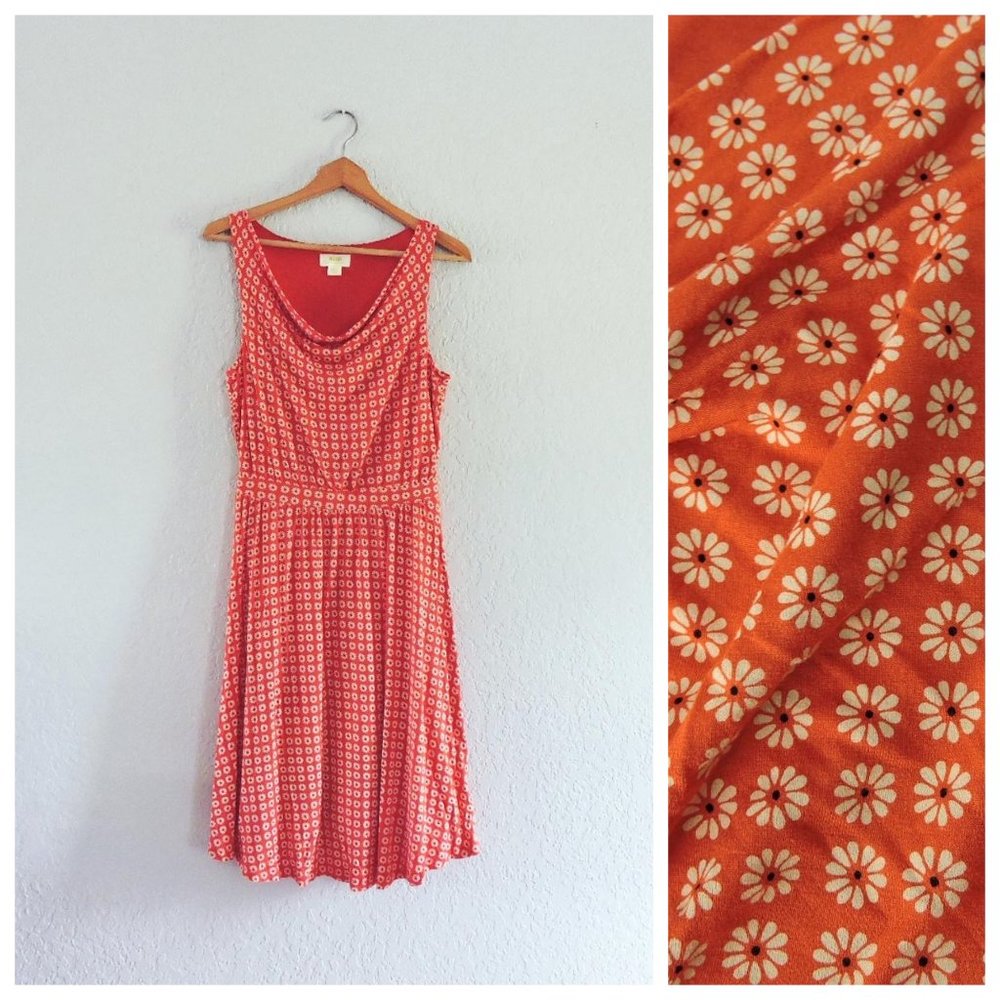Anthropologie Maeve Dress Sz S Daisy Floral Print soft knit cowl neck orange/red